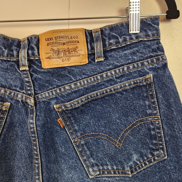 Vintage Levis 619 Jean Shorts Jorts Cutoffs Frayed Dark Festival Orange Tab 31 - Picture 5 of 9